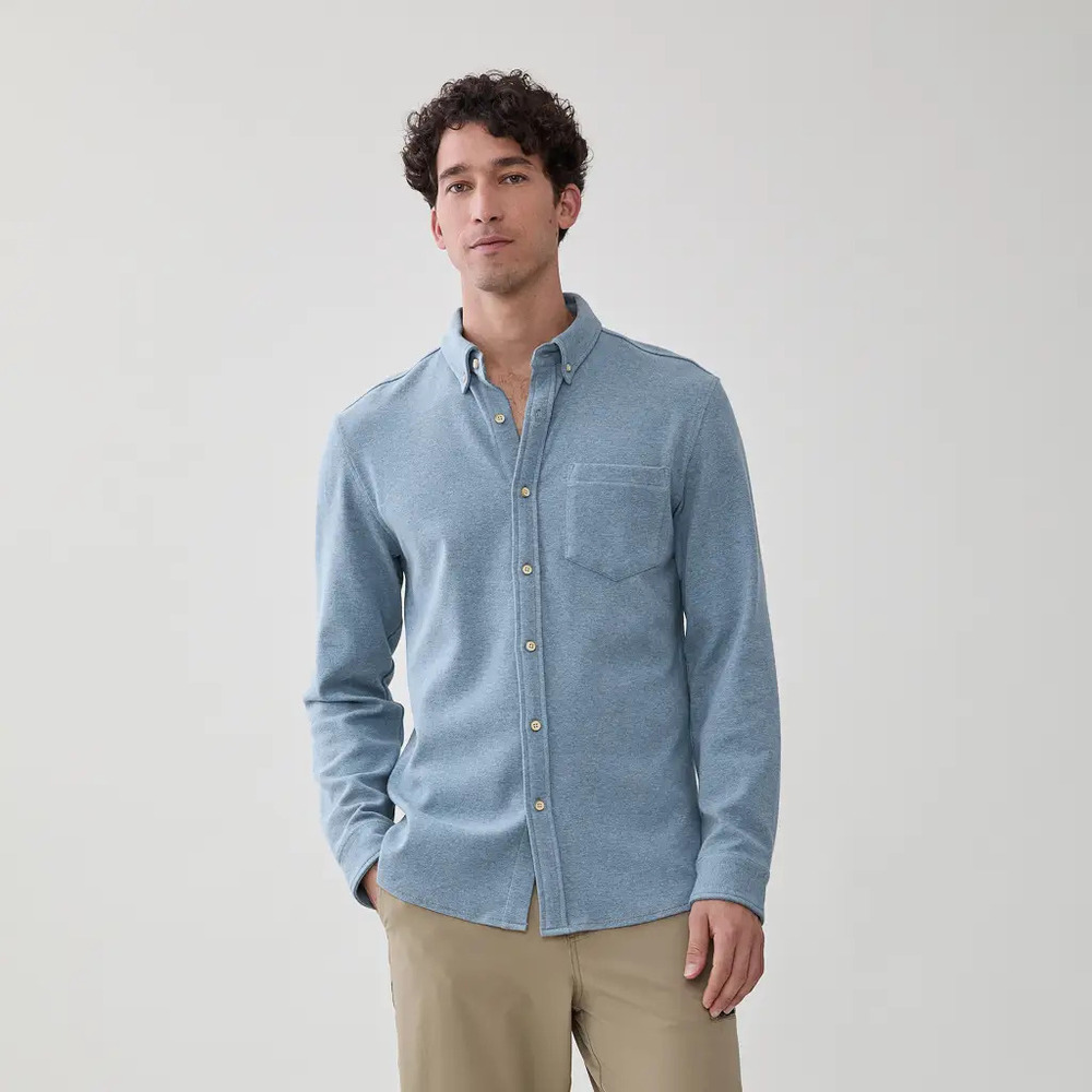 Surfside Supply Light Blue Heather Knit Long Sleeve Button Up Shirt/0032